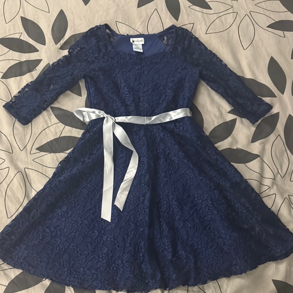 Kids Elegant Navy Blue Lace Dress